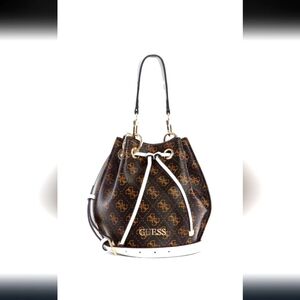 GUESS  Washington Black and Brown Monogram Bucket Bag